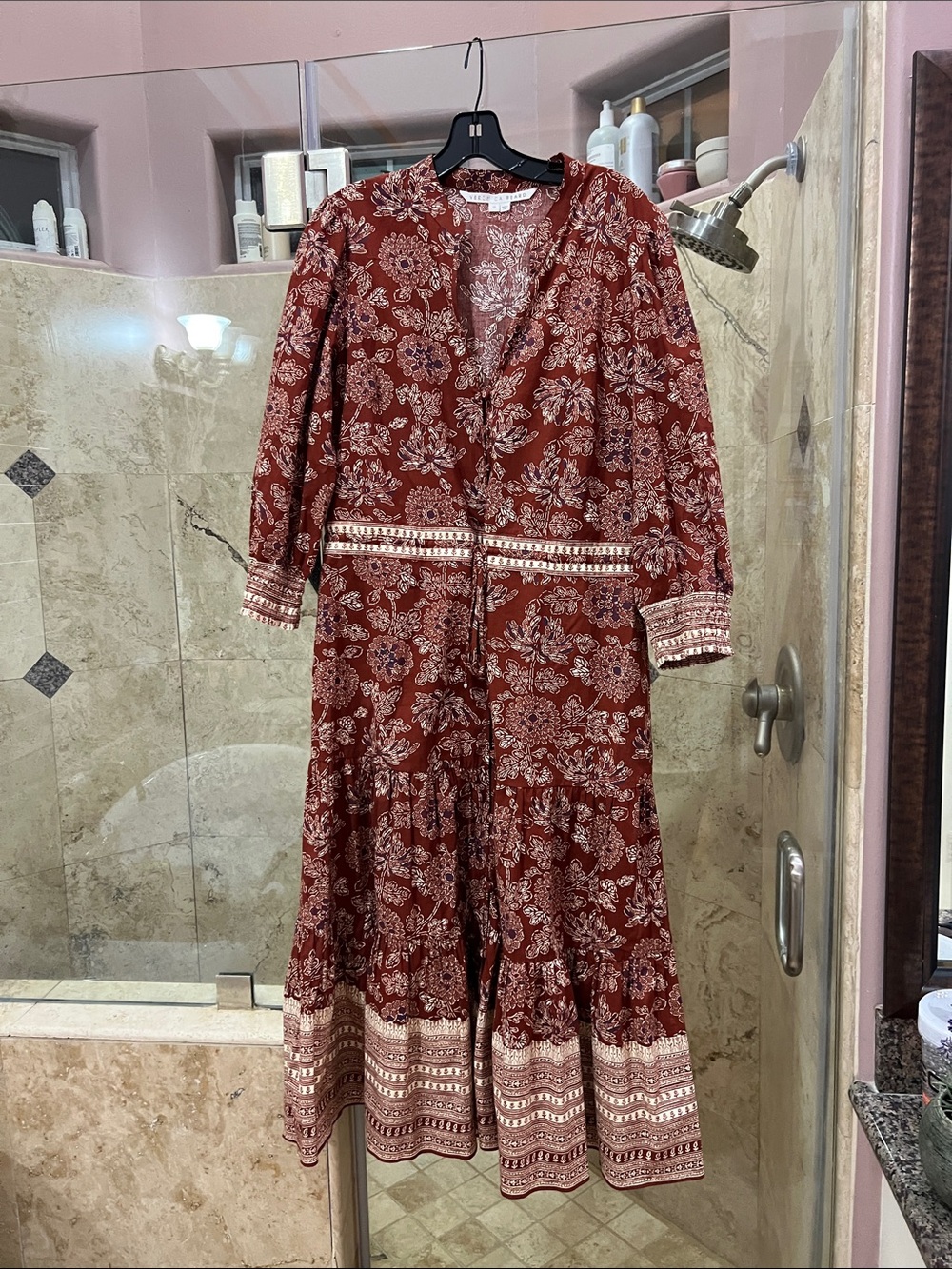 Veronica Beard Rust Red Floral Maxi Dress